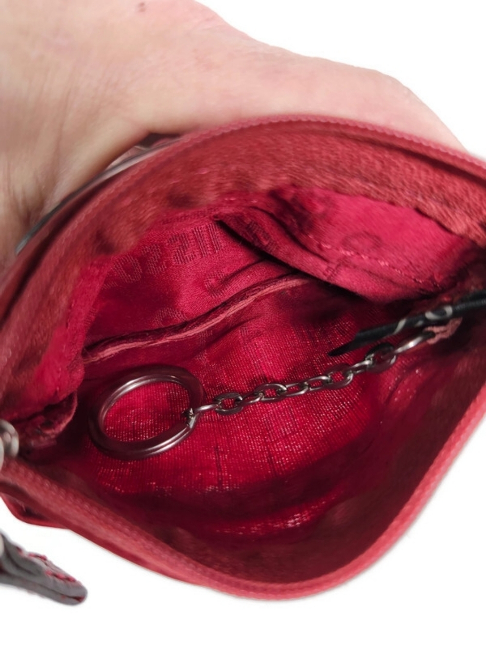 Fossil Emory Red Leather Zip Top Flap Snap Coin, Card & Key Chain Change Purse - Picture 8 of 11